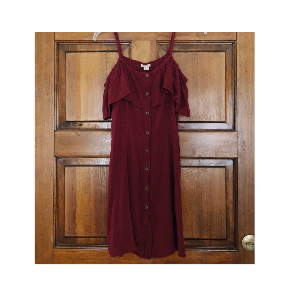 Red Button Down Cold Shoulder Dress